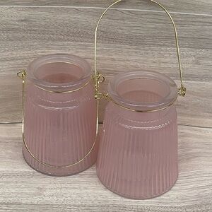 Light Pink Glass Candle Holder set of 2 pcs